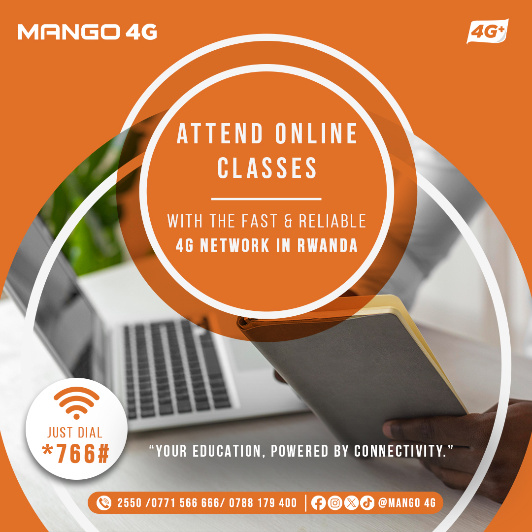 Mango4G's tweet image. Do not skip your Online classes. 
In the digital age, every moment counts. With #Mango4G's offers on our most popular packs, make each moment online unforgettable. Connect with Mango4G and write your own story🟠!  visit mango4g.rw/packs 
#switchtomango4g #truly4gnetwork