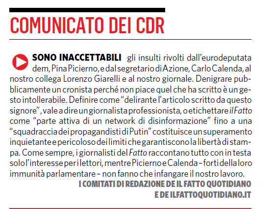 Questa storia deve finire perché è chiaro come il sole che l'attacco reiterato e giornaliero a un solo quotidiano fa parte di un progetto preciso che va avanti da anni, anzi direi da sempre.➡️