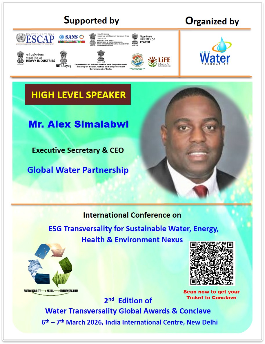 IndiaWaterFoun1's tweet photo. We are pleased to announce that Mr. #AlexSimalabwi Executive Secretary & CEO #GlobalWaterPartnership will be a #HighLevelSpeaker at the International Conference on ESG Transversality for a Sustainable Water–Energy–Health & Environment Nexus...Click here, https://t.co/59qpvhO8og https://t.co/gzxd25Dfrq