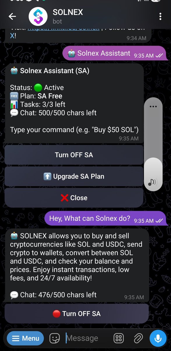 Sylveeee7's tweet image. "I am looking for where to trade my SOL assets, i am tired of scams"

Hey bro, look no further.
I want you to check @SolnexBot

It's fast, easy to use, and very much reliable. 

Do you also know there is an AI assistant that can help you with trades just by word prompts?😋