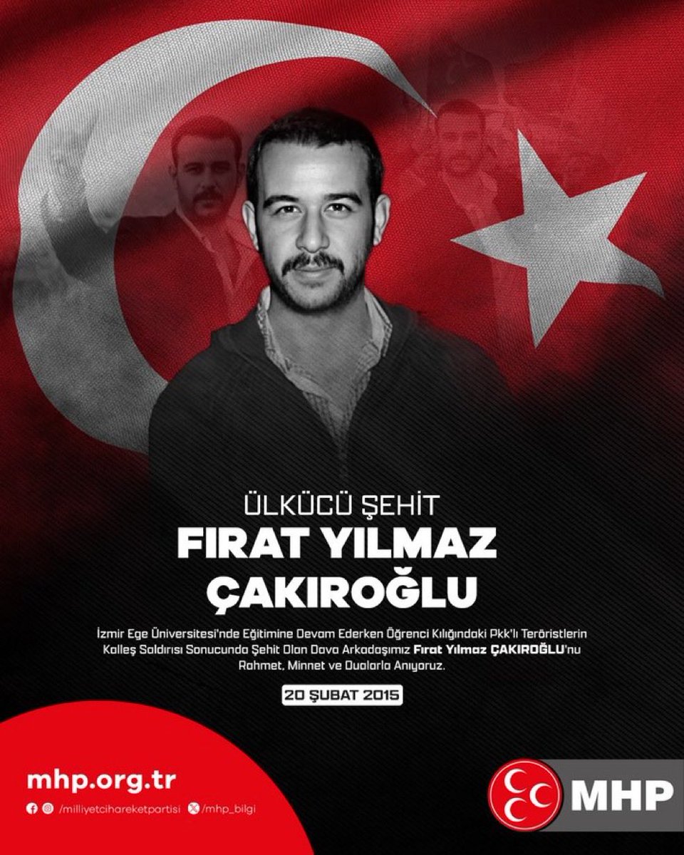 İzmir Ege Üniversitesi'nde eğitimine devam ederken öğrenci kılığındaki Pkk'lı teröristlerin kalleş saldırısı sonucunda Şehit olan dava arkadaşımız #FıratYılmazÇakıroğlu'nu rahmet, minnet ve dualarla anıyoruz.