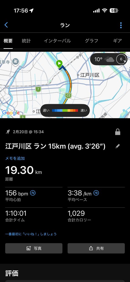 ddj_running's tweet photo. おばんです。

【2/20(金) @ 荒川河川敷】
・15km (avg. 3’26”)
・AFN%3

先週金曜日 (2000m * 7) の走りをイメージしながらのペース走。
結果、出来過ぎと言える内容でした。
特にレースもないのに何処へ向かっているのか…

また、走るには絶好のコンディションでしたが、20℃前後が好きな私には肌寒く、終始つま先が痺れていました。

早く春にならないかな。

それでは、良い週末をお過ごしください。