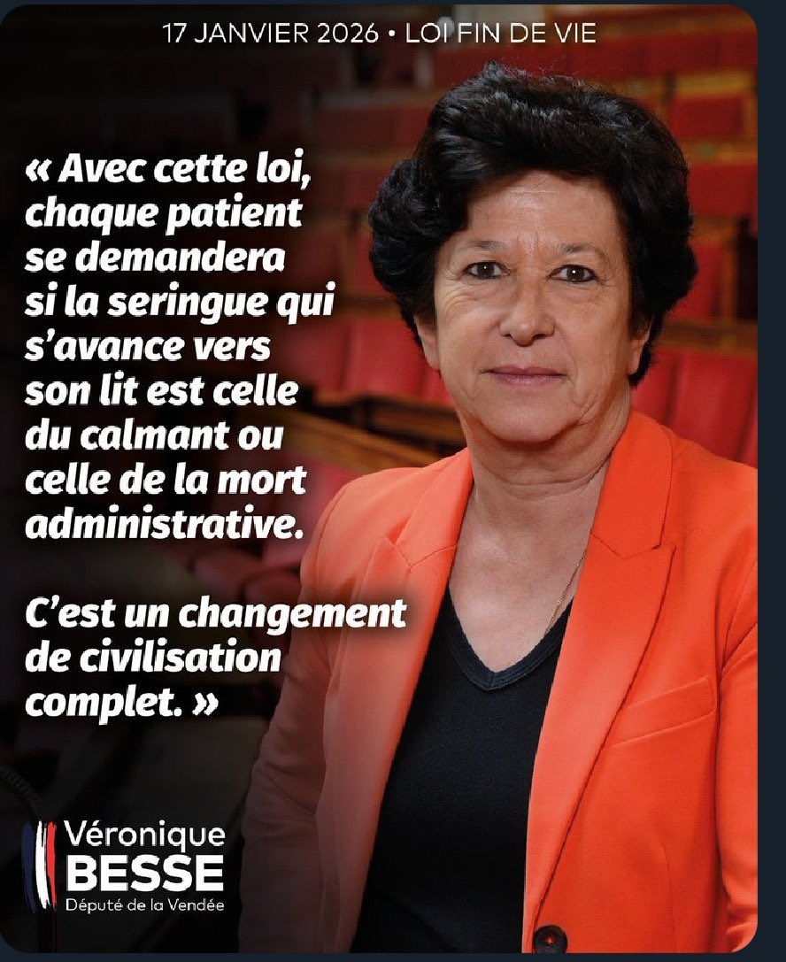 Pathétique et insultant !
Cette députée aura battu tous les records de mensonges et de démagogie de ce débat sur la fin de vie à l’<a href="/AssembleeNat/">Assemblée nationale</a> !
Digne successeure de Mme Boutin, cette illustre inconnue sort de l’anonymat en insultant les mourants qui n’en peuvent plus de leurs