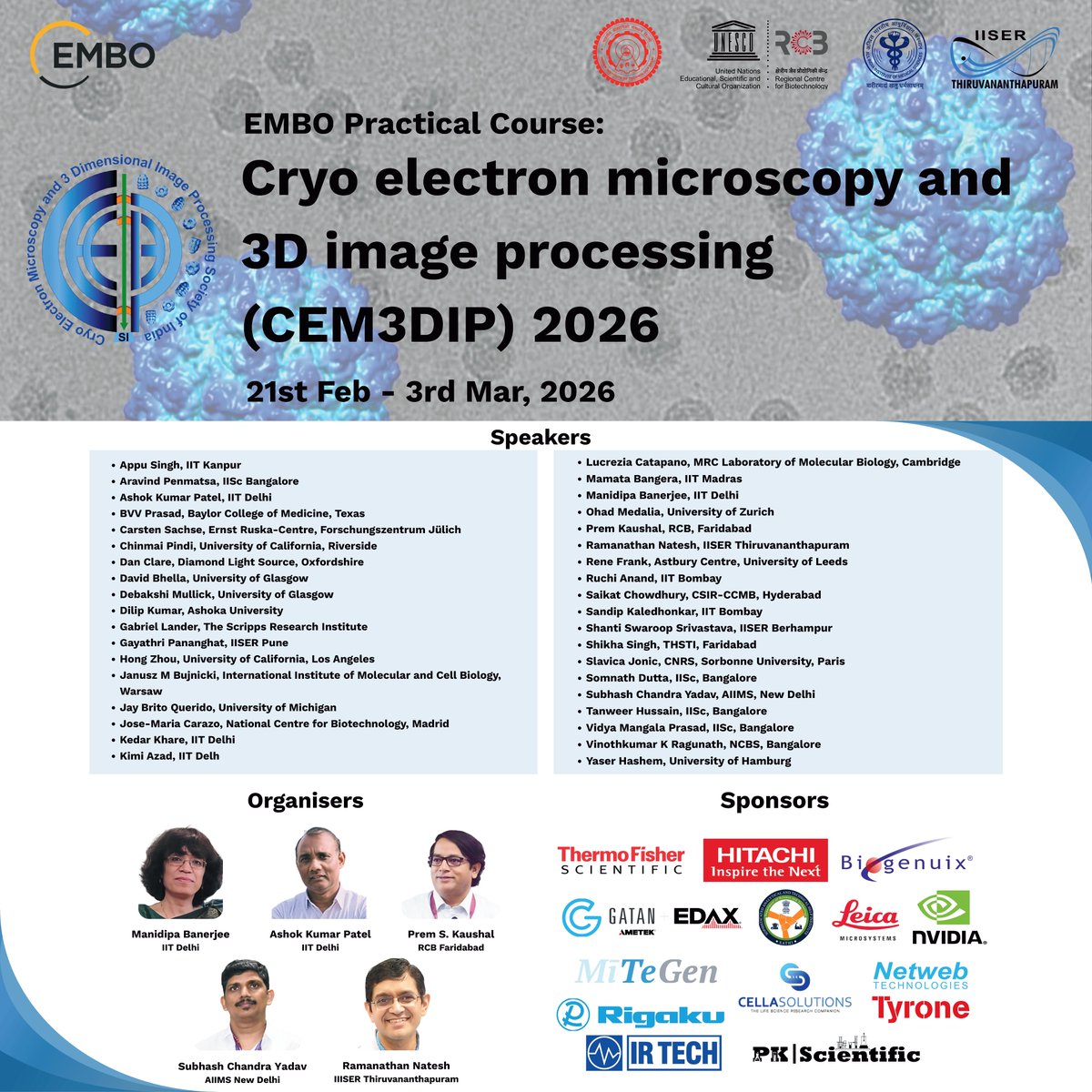 sathi_iitdelhi's tweet photo. @sathi_iitdelhi is proud to partner as a Training Institute for the @EMBO
Practical Course on #CryoEM &amp; #3DImage Processing (21 Feb–03 Mar 2026, New Delhi). Advancing global excellence in structural biology &amp; high-end research training.

@IndiaDST 
#IITDelhi #EMBO #LifeSciences https://t.co/wbQwvag910