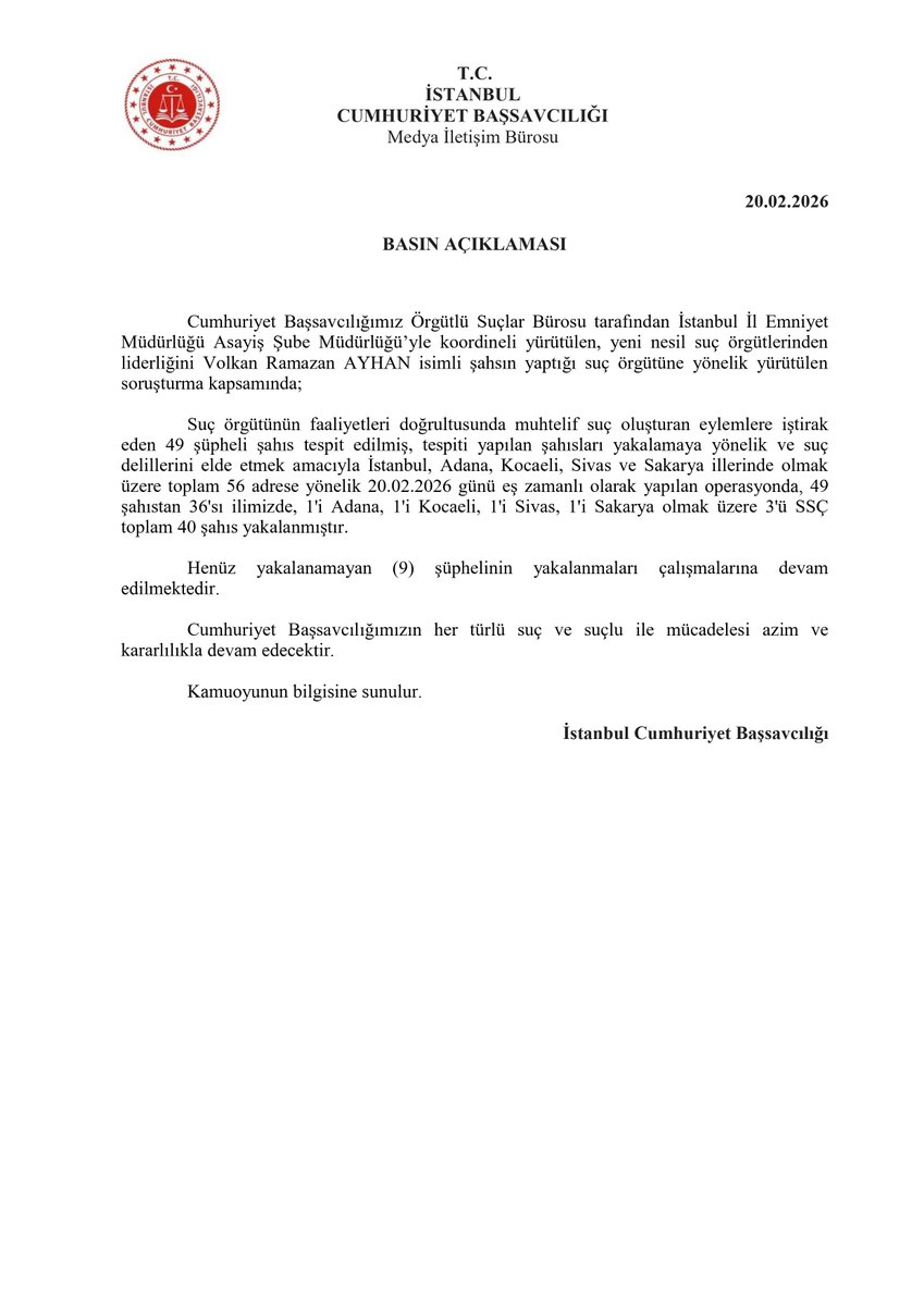 İstanbul Cumhuriyet Başsavcılığı tweet media