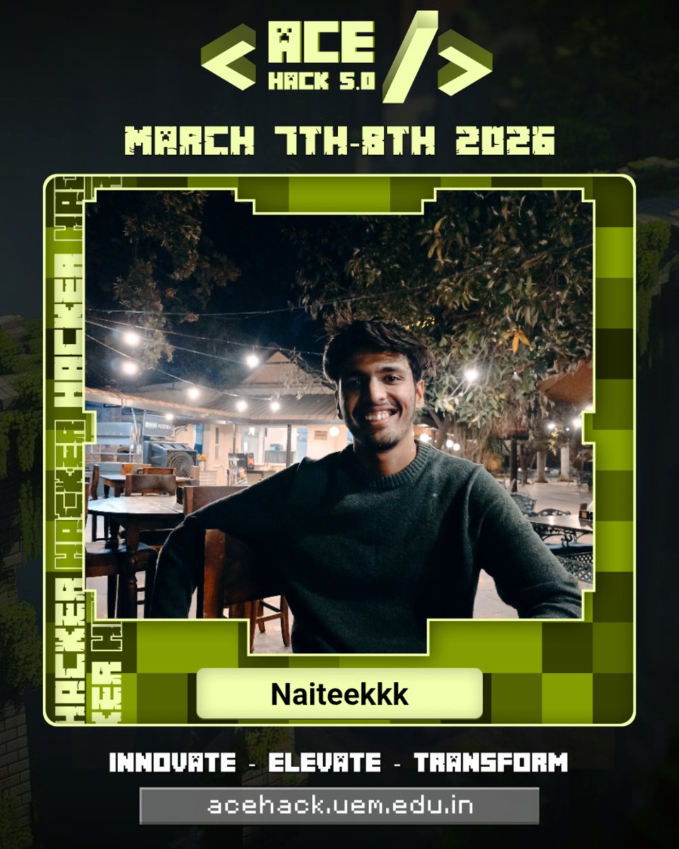ChoksiNaiteek's tweet photo. 🚀 Excited to announce that I'll be attending 𝐀𝐜𝐞𝐇𝐚𝐜𝐤 𝟒.𝟎! 🌟

Check out my personalized AceHack 4.0 Digital Badge! 🎉 Get yours and join the hype at https://t.co/RCMUPj0AN0 .  Let's make this hackathon epic together! 💻💡 #AceHack @AceHack_uemj https://t.co/YcOYU4TVhD