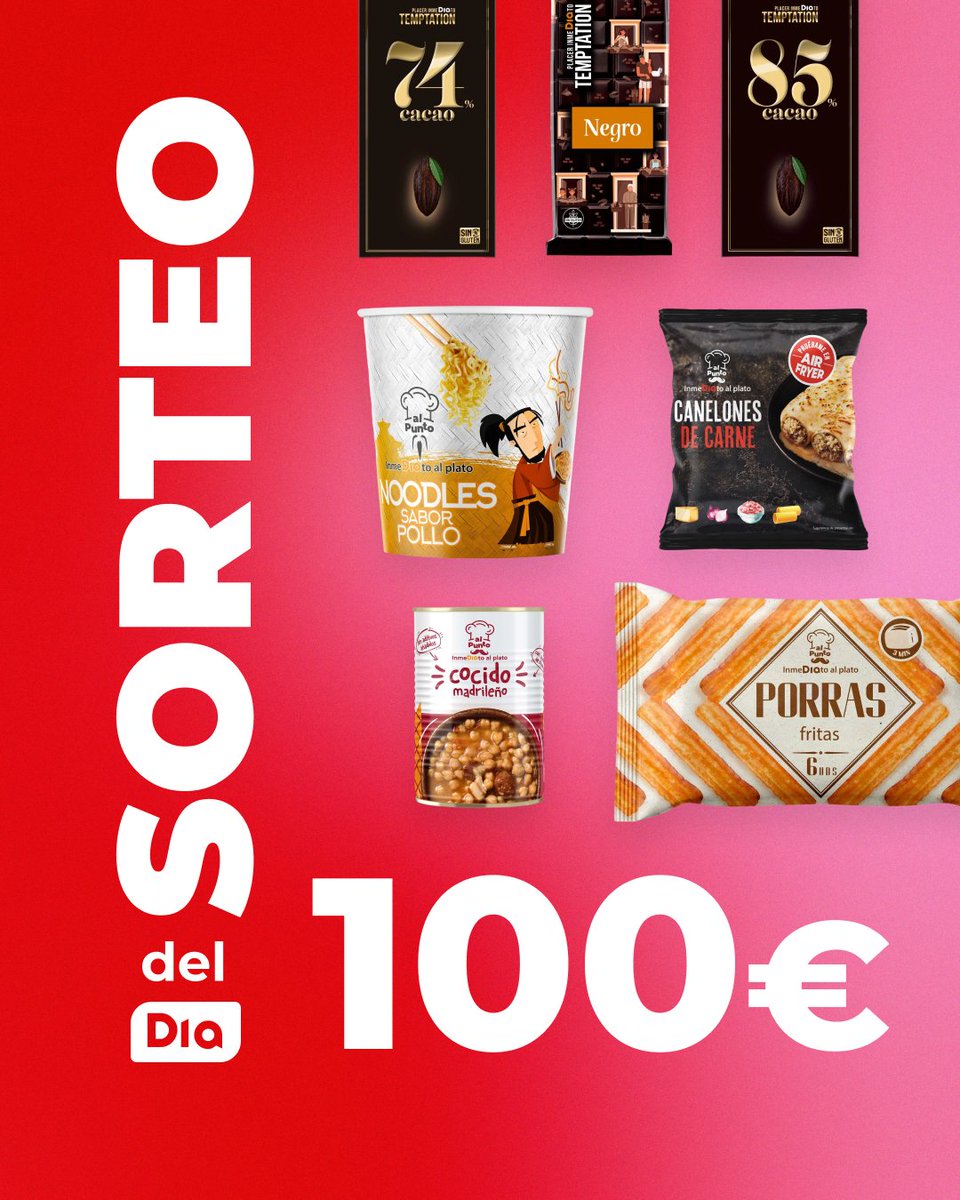 Sorteo del Dia❗️

💥 Aviso importante: 100€ quieren dueño 😎🛒
¿Te apuntas? 👀✨

Cómo participar👇

• Seguir a la cuenta oficial de @dia_esp
• Menciona a un amigo
• Like y RT
👉 Participa hasta el 25 de febrero (incluido).

🍀¡A por todas!🍀

BBLL: epr.ms/4r9KRwl