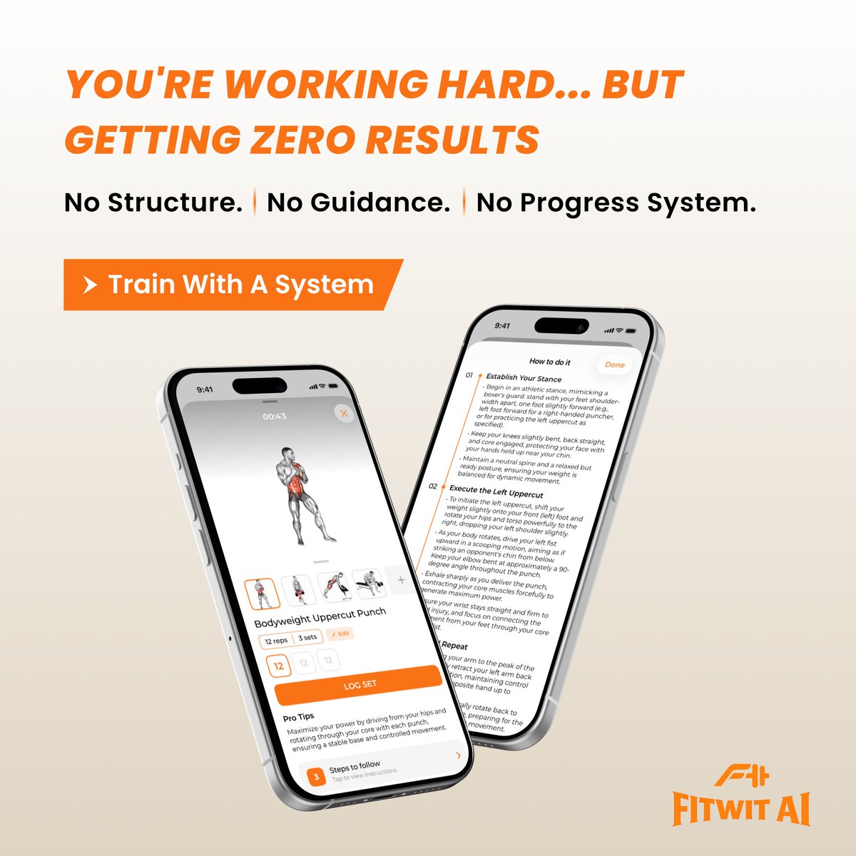 fitwitai's tweet image. Working hard but not progressing?

You don’t need more effort.
You need a system.

Train smarter with FitWit AI.

#FitWitAI #TrainSmarter #WorkoutSystem #GuidedWorkout