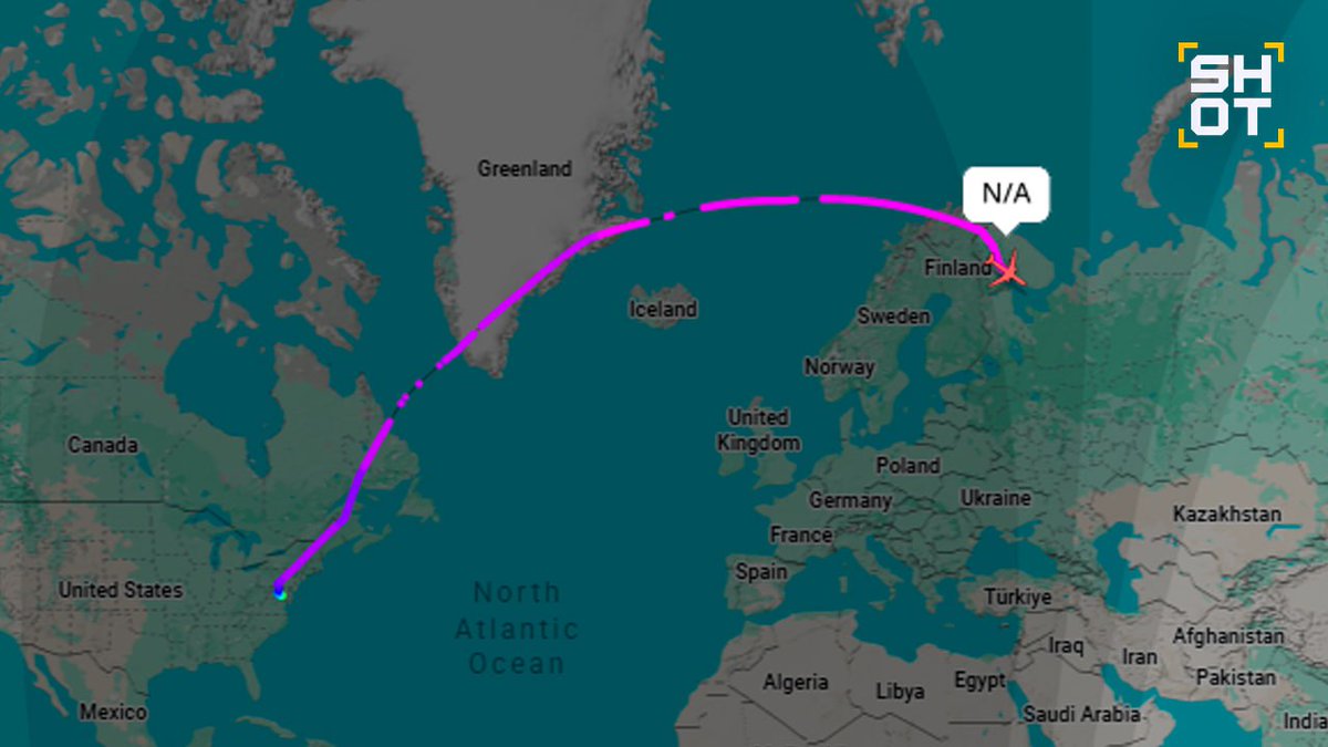 BrianMcDonaldIE's tweet photo. An unidentified aircraft that took off from the US Air Force’s Andrews base has entered Russian airspace, according to SHOT.

Flight tracking services show no tail number or ownership data. The jet reportedly flew via Greenland, Norway and Finland before entering Russia’s Murmansk region. Who’s on board is unknown.