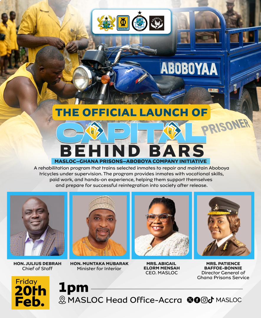 maslocgh's tweet photo. MASLOC, Ghana Prisons Service &amp; Aboboyaa Co. Ltd launch Capital Behind Bars initiative!  Training inmates to repair &amp; maintain tricycles for successful reintegration into society. Key officials to attend launch in Accra #CapitalBehindBars #Reintegration #Ghana https://t.co/LfMV74eIVt