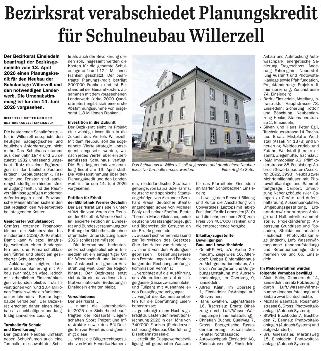Aus dem #Bezirksrat #Einsiedeln - Neubau Schulanlage #Willerzell