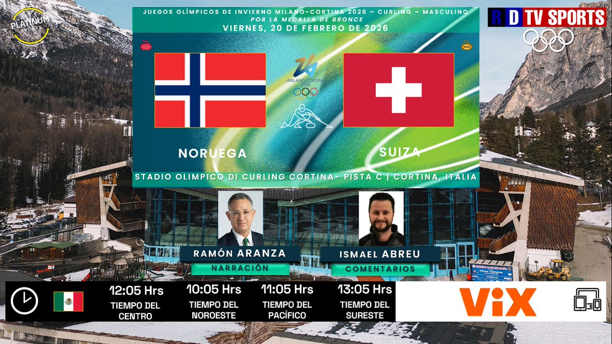 ramonovic09's tweet photo. 🇮🇹 #JuegosOlímpicos #MilanoCortina2026 🥌 #Curling Masculino Por La Medalla de Bronce🥉| 🇳🇴 #Noruega  🆚 #Suiza 🇨🇭

📅 Hoy
🇲🇽⏰ 12:05 Hrs, 10:05 Hrs TP
📱💻 @VIX
🎤 @ramon_aranza
🎤📝 @abreuisma

🤳 #LaMagiaDeLosJuegos #OlympicGames #Olympics  #WinterOlympics #NORSUI https://t.co/gITwfpOsqm