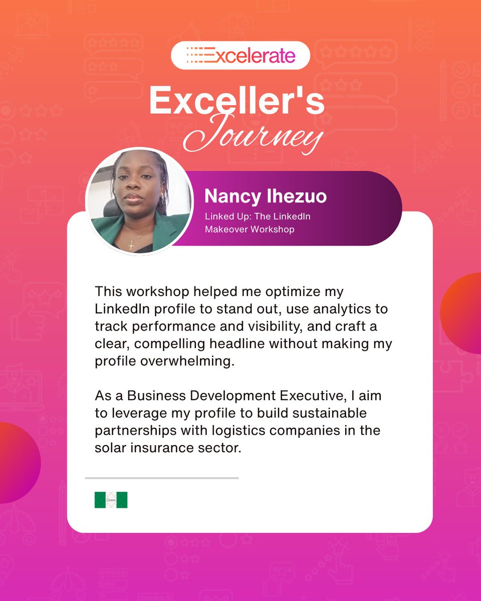 Your LinkedIn profile should open doors.🚪✨

Nancy Ihezuo learned how to:

• optimize her profile to stand out
• track performance with analytics
• craft a clear, compelling headline

Ready to get noticed for the right reasons?

Join the next session. tinyurl.com/yc3u3mdf
