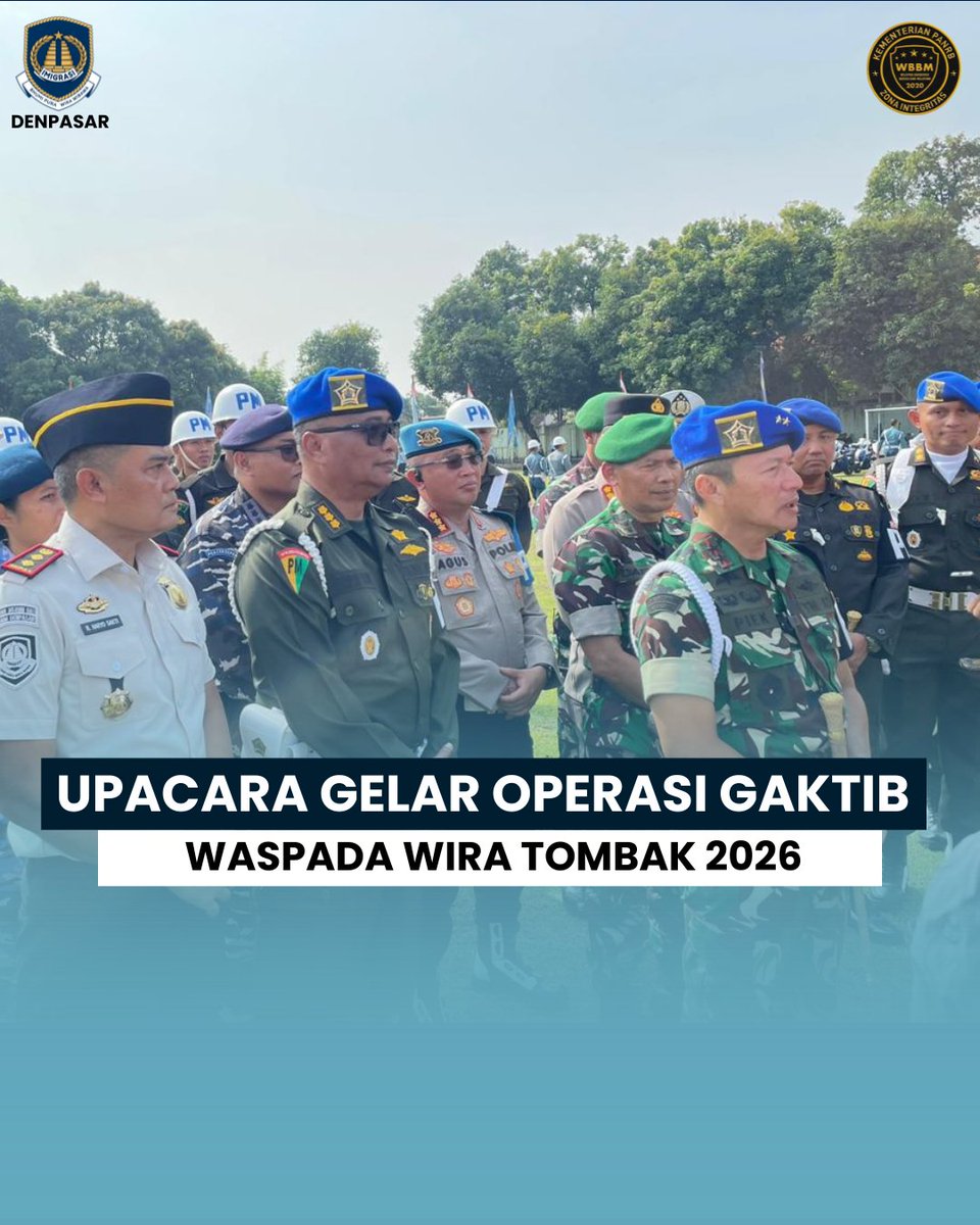 Kepala Kantor Imigrasi Kelas I TPI Denpasar turut menghadiri Upacara Gelar Operasi Gaktib &amp; Yustisi “Waspada Wira Tombak 2026” yang diselenggarakan oleh Pomdam IX/Udayana sebagai wujud nyata sinergi lintas instansi dalam menjaga stabilitas keamanan wilayah.