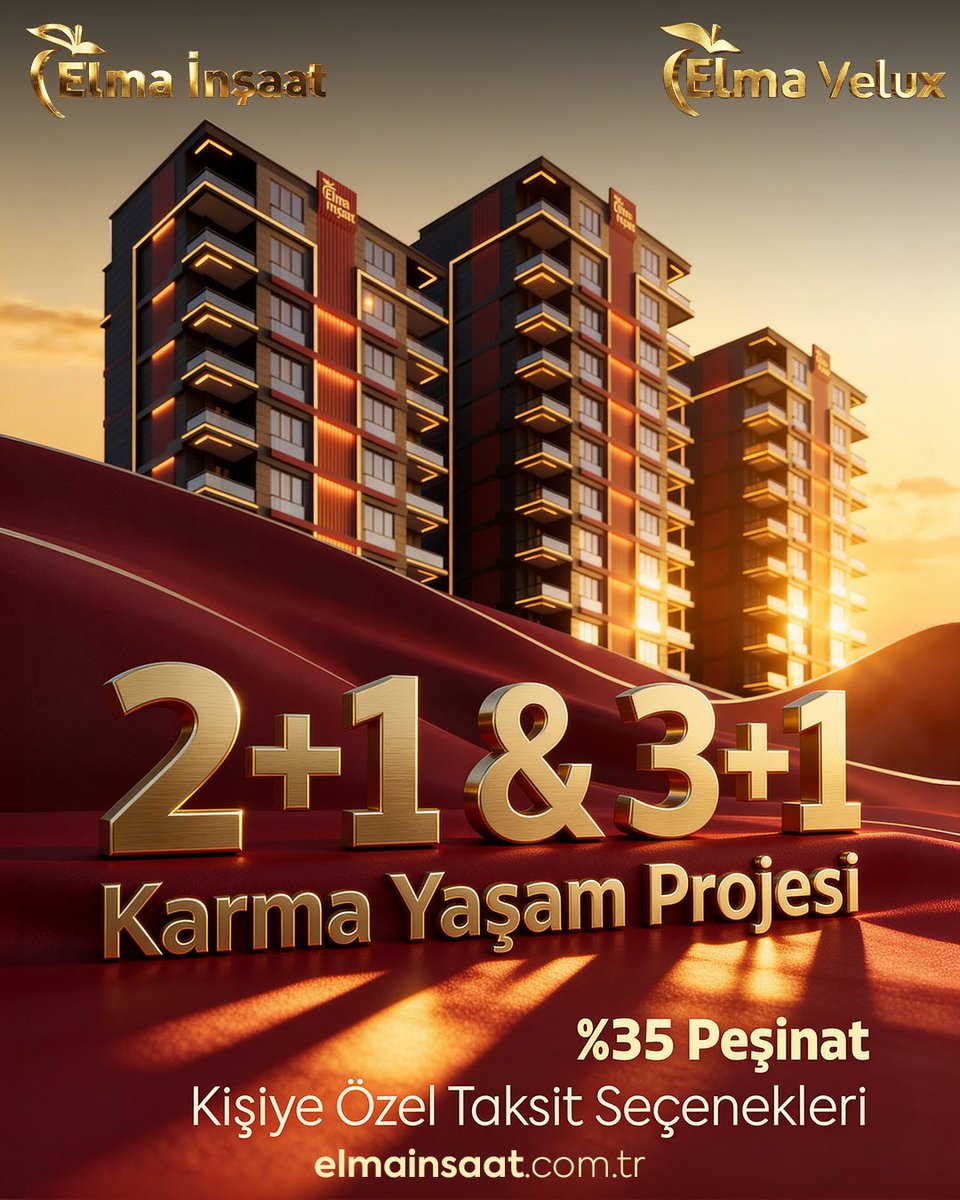 ✨ Elma Velux ile yeni bir yaşam başlıyor!
2+1 ve 3+1 daire seçenekleriyle tasarlanan karma yaşam projemiz; modern mimarisi, konforlu planları ve estetik detaylarıyla hem yatırım hem oturum için ayrıcalıklı bir fırsat sunuyor.

💼 %35 peşinat
📌 Kişiye özel taksit seçenekleri