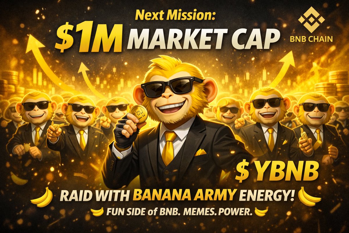 The next mission: $1M Market Cap.

Time to spread the fun side of BNB everywhere. 🍌🐒

Banana Army — are you ready to raid with energy, memes, and conviction?

Let the Yellow Monkey be seen.

$YBNB is the ticker.

<a href="/BNBCHAIN/">BNB Chain</a>
