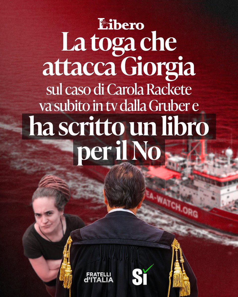 Nessuna sorpresa. Il giudice che ha condannato lo Stato a risarcire la Sea Watch attacca il Governo Meloni e gira nei salotti TV della sinistra per fare campagna per il No. Altro che terzietà, è uso politico della toga. 

Ecco perché la giustizia va riformata.
