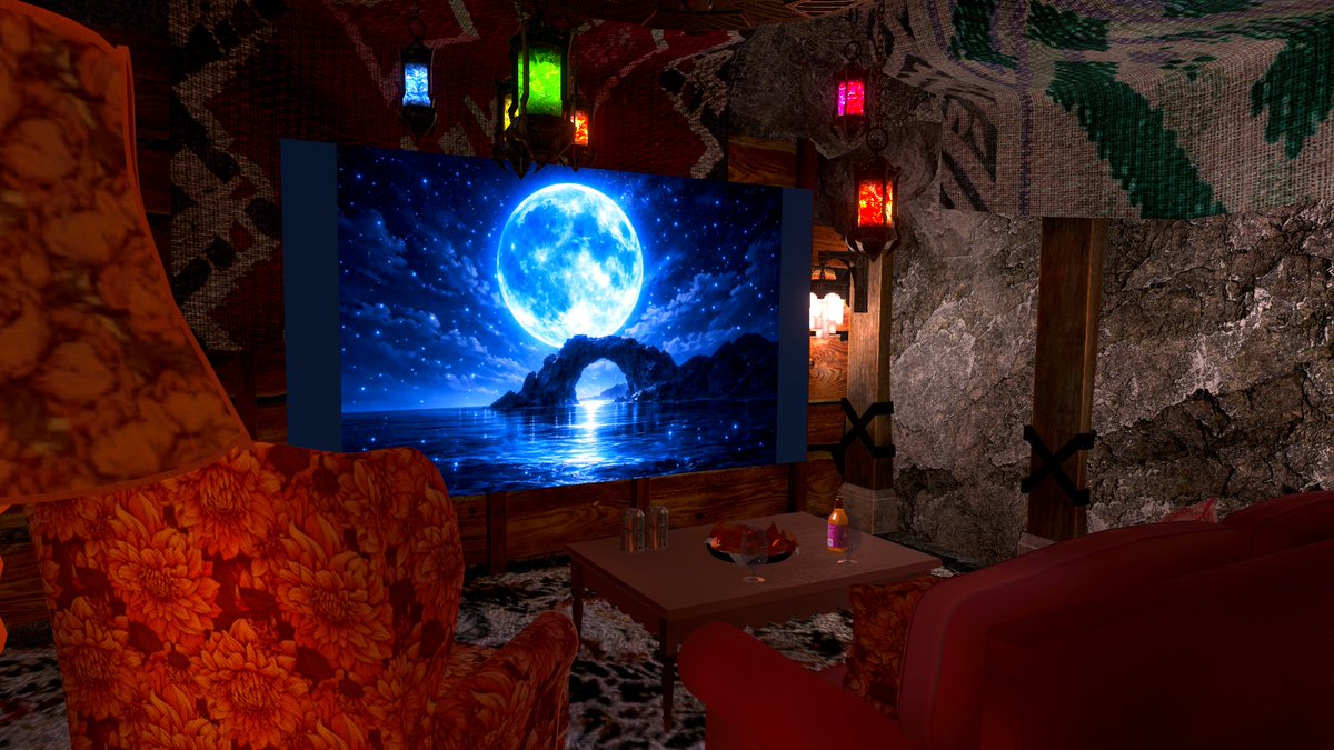 蒼い刻の記憶 ～Memories of the Azure Hour～　―By ゆりぴ～（yuripi）
満月の入り江にある洞窟の隠れ家。神秘的な景色に加え宝探し、花火などの演出も体験できるワールドになってます。

vrchat.com/home/world/wrl…
#VRChat_world紹介 #VRChat