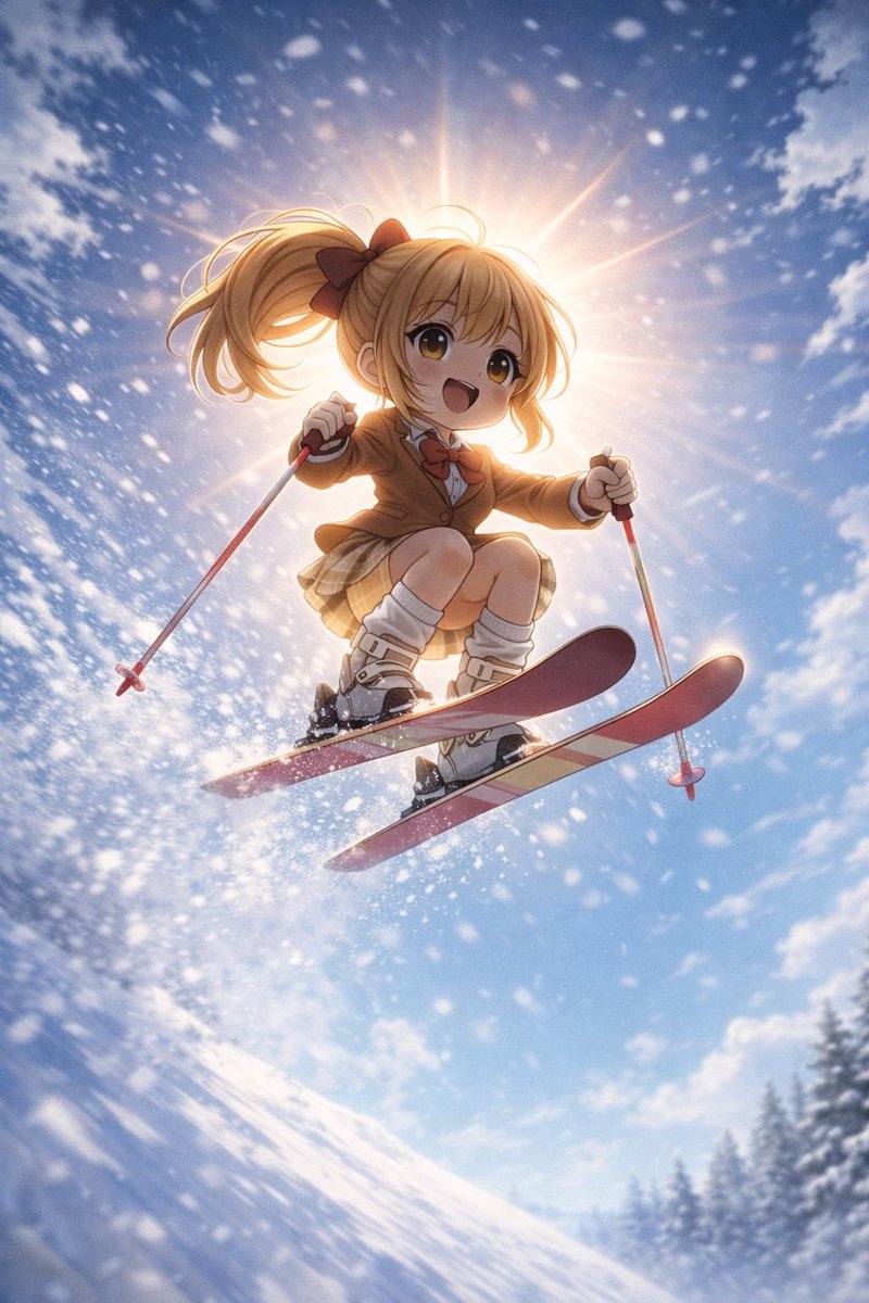 #AIイラスト 
ジャンプ！⛷️