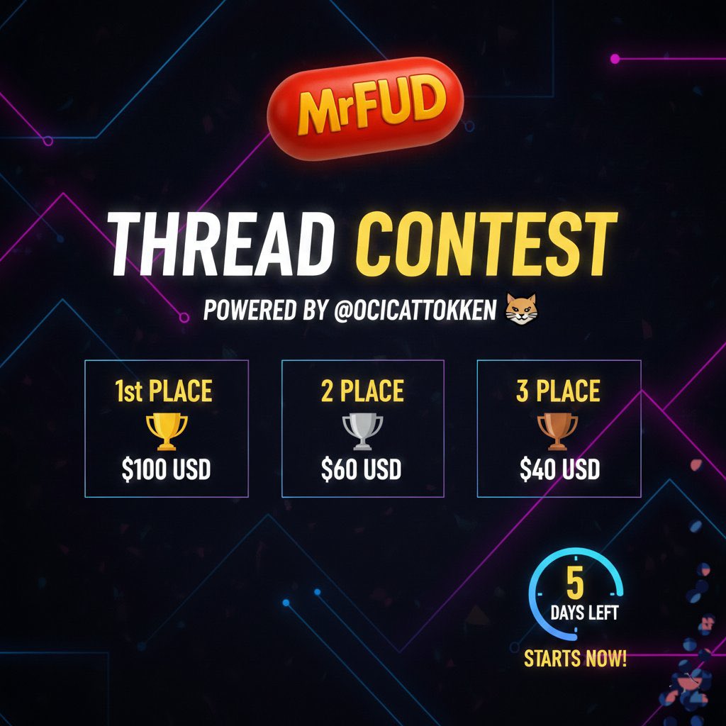 🚨 CONTEST ALERT: $200 UP FOR GRABS! 🚨
​The @Mrfudfun Thread Contest is LIVE! 🚀
​Powered by <a href="/ocicattoken/">OciCat Token</a>, we want to see your best deep dives into the ultimate launchpad. 🐈‍⬛💨
​PRIZES:
🥇 $100 | 🥈 $60 | 🥉 $40
​TO ENTER:
1️⃣ Follow @Mrfudfun <a href="/Objcrypt001/">O B J👑🦅</a>