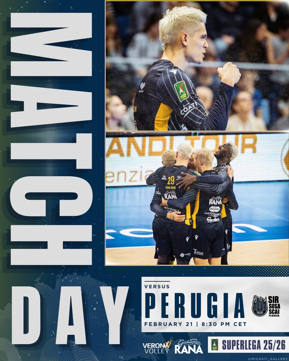 Micah11_Gallery's tweet image. Match Day 🔥 | Round 2

📍: Rana Verona 🆚 Sir Susa Scai Perugia
📅: February 21 | 🕗 8:30 PM CET 
🏆: SuperLega 25/26

#NoiVerona 💛💙