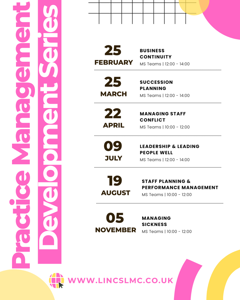 ✨Our Practice Management Development Series is back - and it's fully funded for all Lincolnshire General Practice Staff! 

For more information and details on how to book, visit: lincslmc.co.uk/p-category/eve…

#LincsLMC #LincsLMCDevelopmentCentre #LincolnshirePracticeManagement