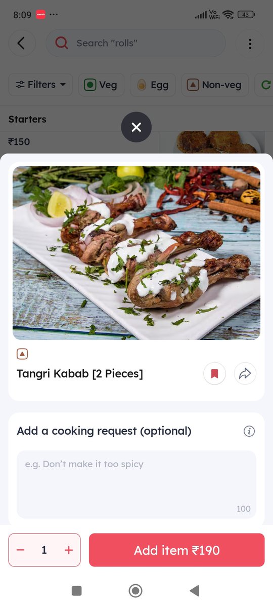 ManishJrnlst's tweet photo. @zomatocare I ordered Tangri kabab but I received tandoori chicken. I contacted support but got an automated response - "Some food concerns like incorrect order, can be hard to verify after delivery." Here's the picture of what was shown in the app and what I actually received. https://t.co/GKEMwcWERu