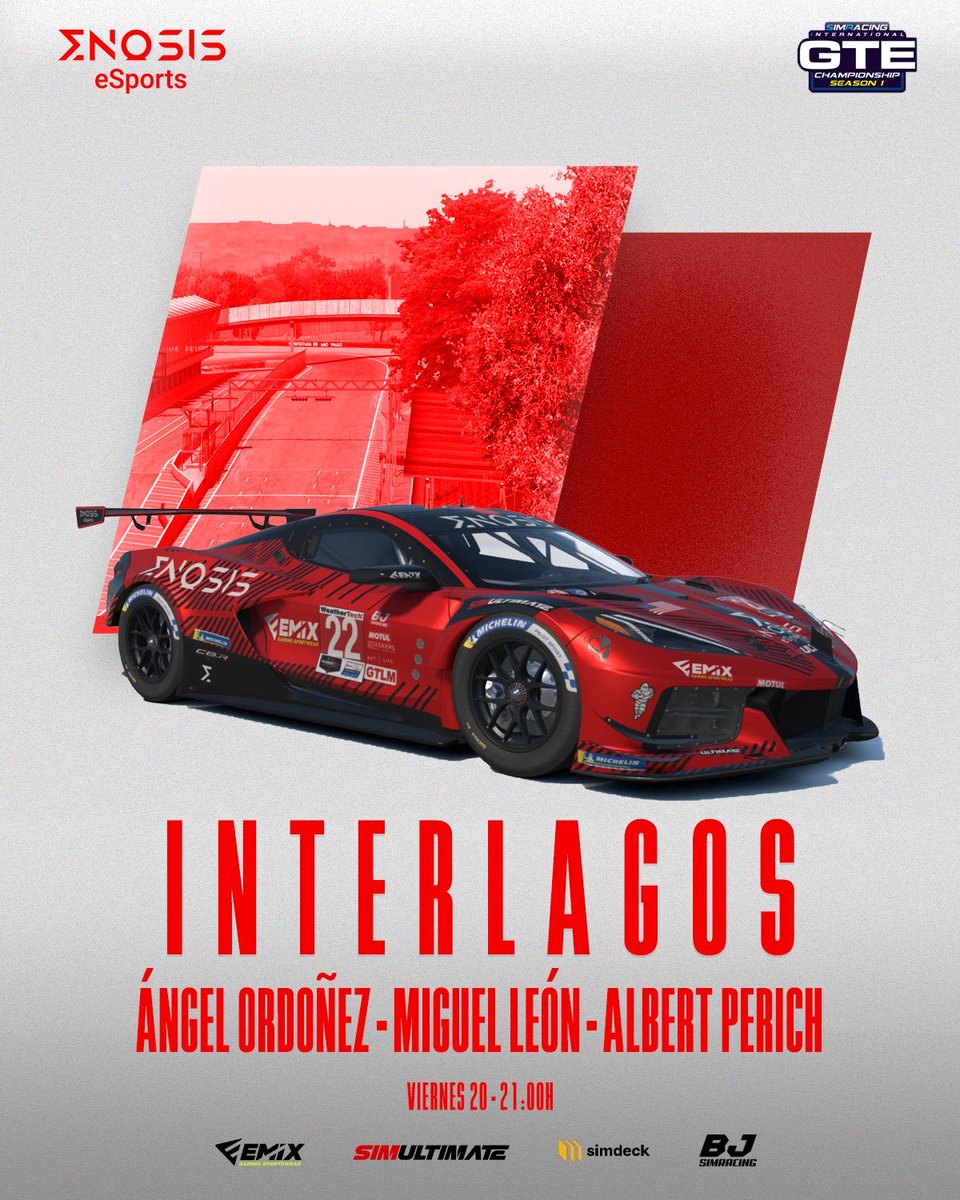 Noche de SRI GTE en Interlagos! 🇧🇷

 <a href="/miguii993/">Miguel Leon</a> y <a href="/ABlazqu/">AlbertPerich</a> luchando por liderar la categoría PRO 💪

Ángel Ordóñez pensando en ganar ya matemáticamente su categoría 😎

A partir de las 21.00 

📺 YouTube.com/@Simracinginte…

🗣️<a href="/PaulWalshPWP/">Paul Walsh</a>