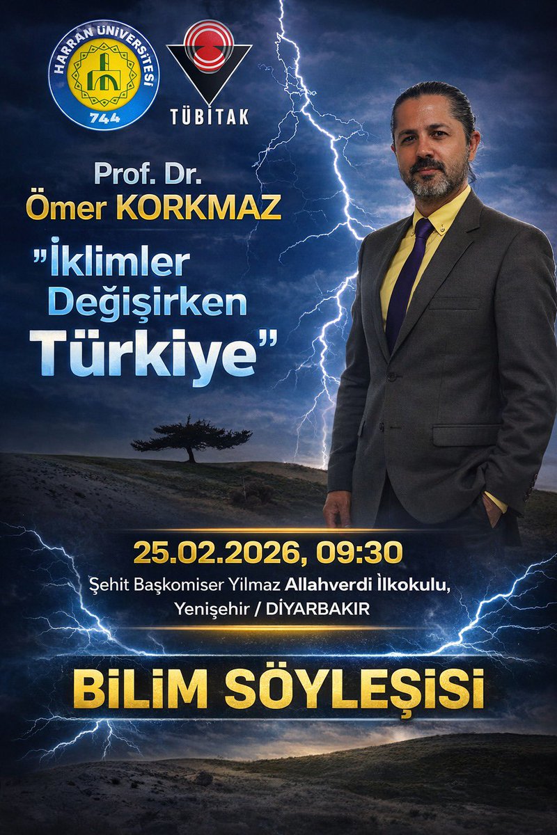 Fakültemiz Öğretim Ü. Prof. Dr. Ömer KORKMAZ’ın, “Küresel Isınma ve İklim Değişikliği” konusunda “İklimler Değişirken Türkiye” başlıklı TÜBİTAK Bilim Söyleşileri Programı, Şehit Başkomiser Yılmaz Allahverdi İlkokulu’nda (Yenişehir/Diyarbakır) düzenlenecektir.