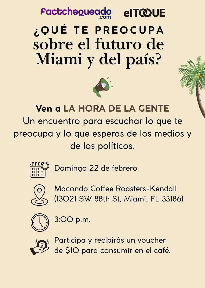 <a href="/factchequeado/">Factchequeado</a> y <a href="/eltoquecom/">El Toque</a> te invitan a compartir ideas, inquietudes y propuestas sobre  los retos que enfrentan Miami y EEUU: