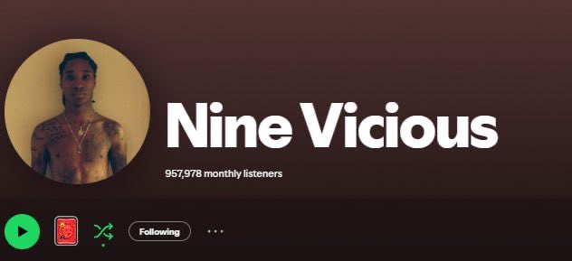 Nine Vicious is almost at 1 Million monthly listeners 

He currently sits at 957k 👀