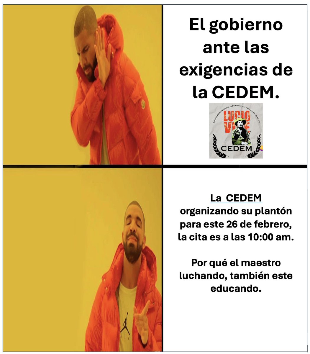 Exigimos a la gobernadora del @edomex CUMPLIMIENTO DE ACUERDOS con CEDEM si no hay solución nos hay plantón febrero 26, frente al palacio de gobierno #Toluca 11:00 am. <a href="/delfinagomeza/">Delfina Gómez A.</a> <a href="/SeducEdoMex/">Educación, Ciencia, Tecnología e Innovación</a>  <a href="/horacioduarteo/">Horacio Duarte Olivares</a> @edomex sin #BuenosDias no existe #DíaMundialdeLaJusticiaSocial