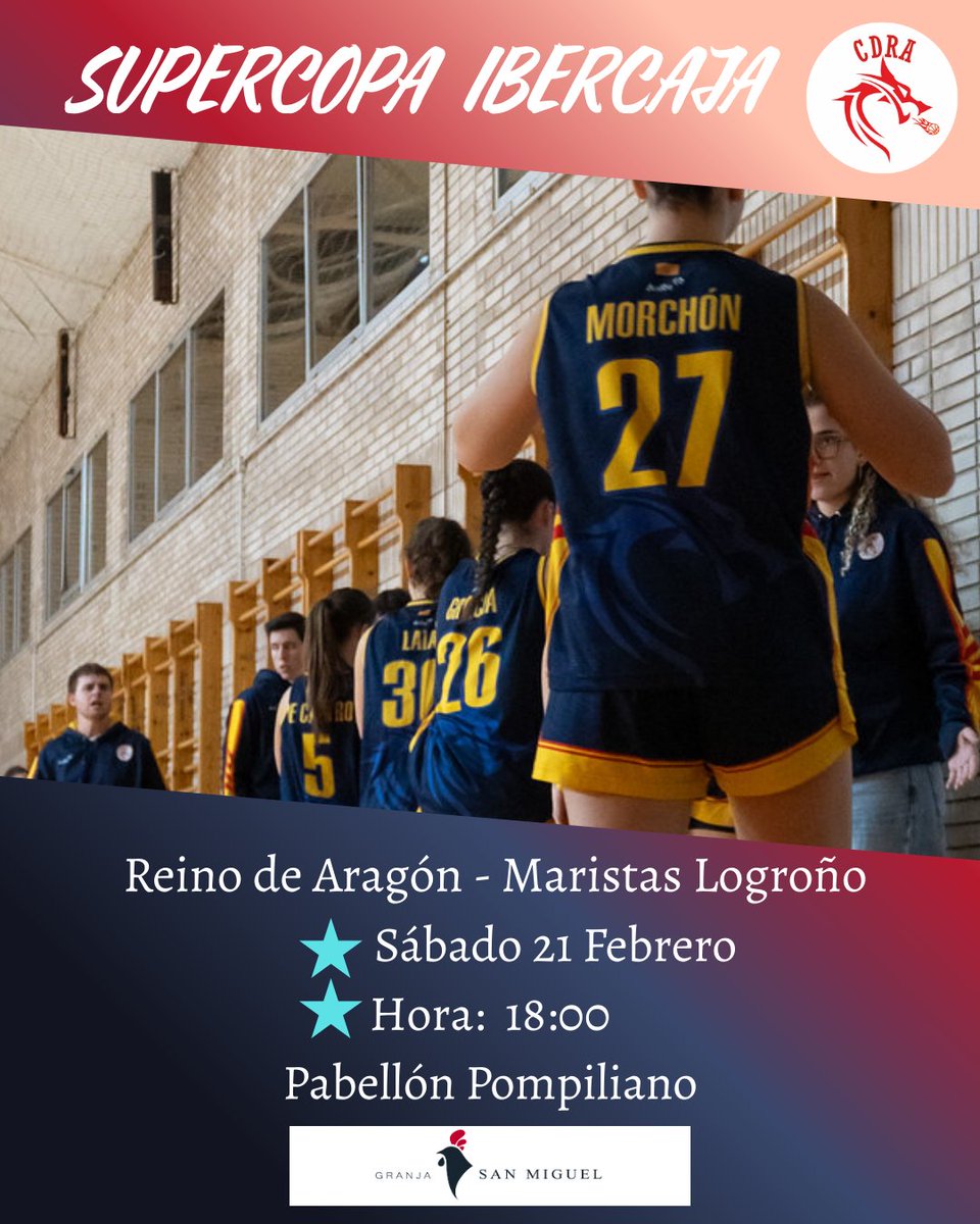 🏀⛹🏻‍♀️ Partido Supercopa Ibercaja.
🗓️ Sábado 21 Febrero 
⏰ 18:00h
📍 Pabellón Pompiliano 
#Temporada9🐲
