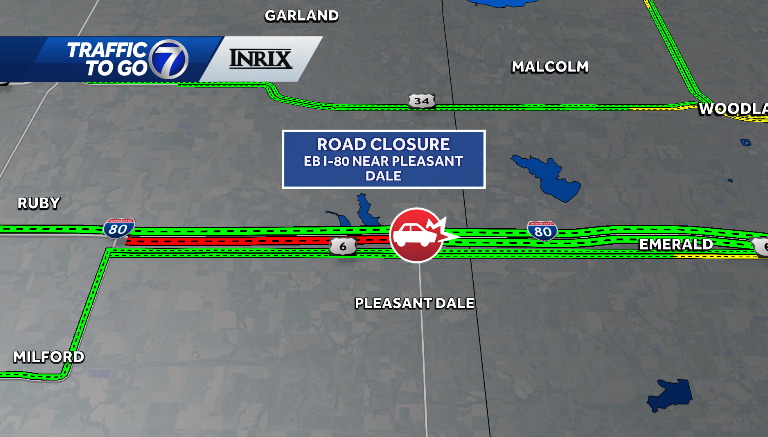 CaitlinHarveyWX's tweet photo. EB I-80 near Pleasant Dale is CLOSED due to a jackknifed semi. #TrafficToGo https://t.co/IPss0dHHUZ