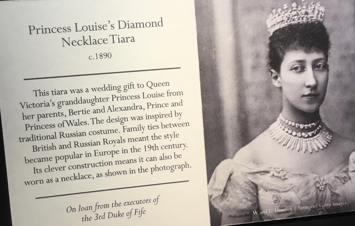 RoyalsOther's tweet photo. On the anniversary of her birth, tiaras belonging to Louise, Princess Royal, Duchess of Fife, displayed at Kensington Palace. https://t.co/9RWpWXdfVa