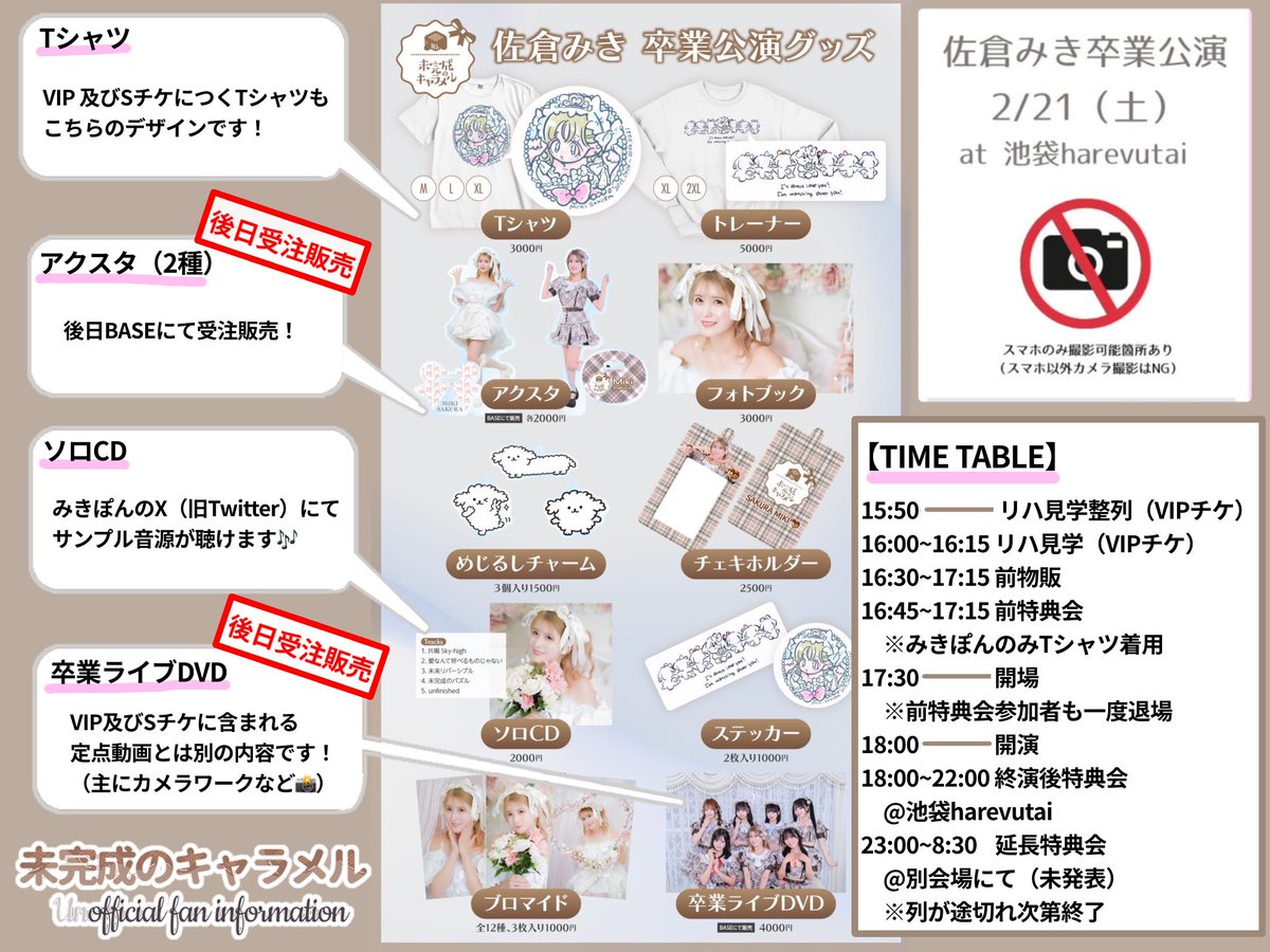 卒業グッズの画像に、みきぽんが補足告知していた内容のメモをつけてみ