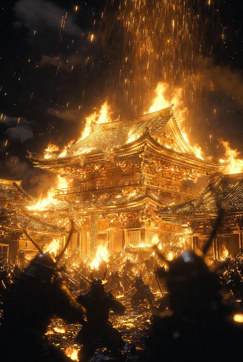 金色の背景を含んだイラストコンテスト
2月23日（月祝） 24時迄
#AIartwithgoldbackground 
…

本日1作品目です(･ω･)ﾉｼ

計6作品です。

「是非に及ばず」

上手く再現出来ず難しい…(´°ω°)ﾁｰﾝ