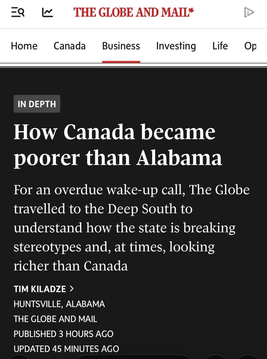 10 years of the Liberals running Canada is how. 
Canada is now poorer than the State of Alabama.