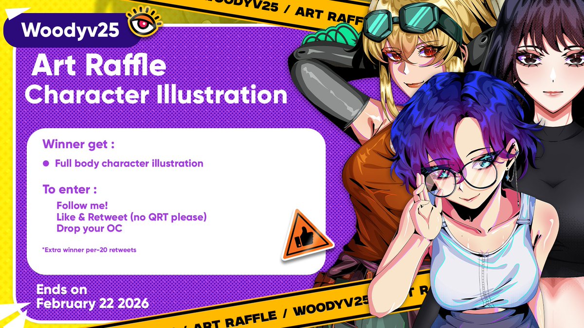💖 48 HOUR ART RAFFLE 💖

The winner will receive a FULL BODY ILLUSTRATION🫣

🗓️Ends February 22nd
— Follow
— Like
— RT
— Drop your OC 

💥 Every 20 RTs = I add 1 more winner Yes, I’m serious
Note: If this post doesn't reach my target within 2 days, I will delete it and repost it