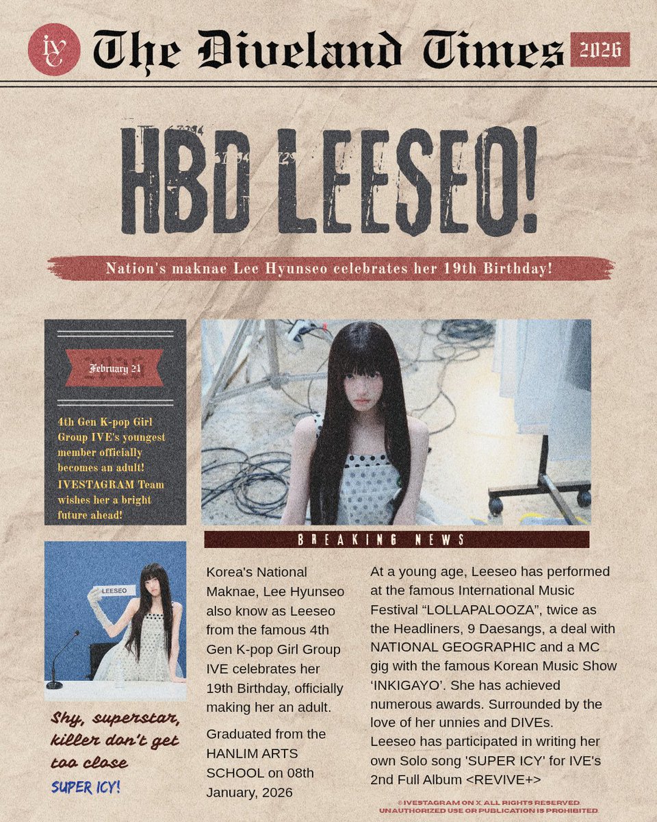 [📰] Have you heard the breaking news?!

- “NATION’S MAKNAE LEESEO CELEBRATES HER 19TH BIRTHDAY!” 🎈

Wishing LEESEO a joy filled year ahead. May this year bring her endless happiness and achievements! 🎂👑

HAPPY PRINCESS LEESEO DAY
#CrowningPrincessLeeseo
#막내공주이서다컸다