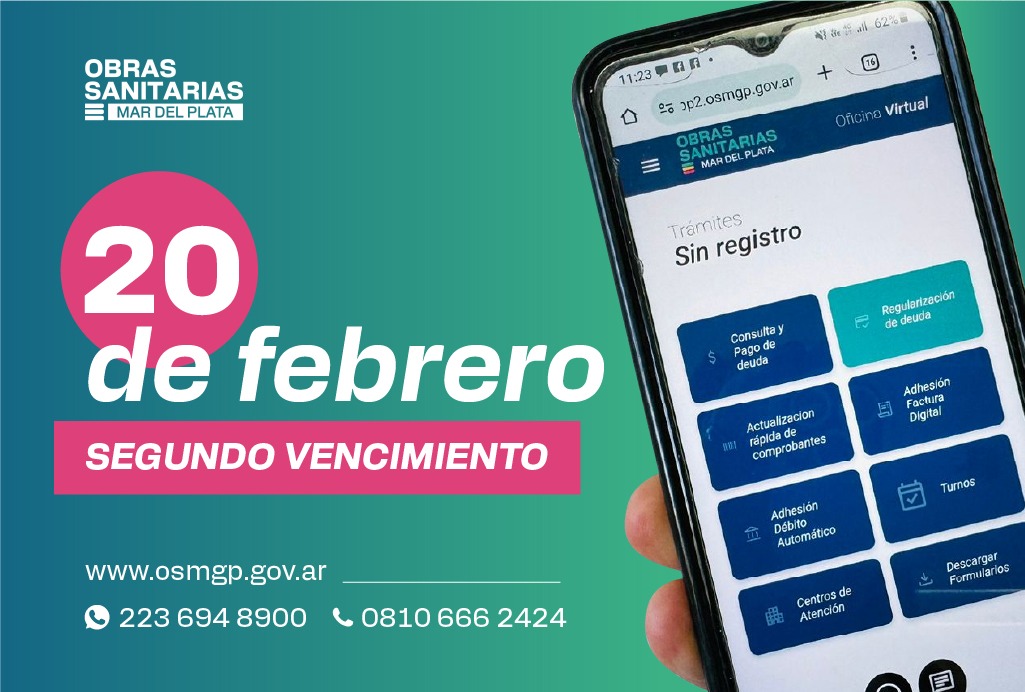 📍🗓️ Agua, cloaca y mantenimiento de desagües pluviales: hoy, segundo vencimiento del mes de la factura por los 3 servicios.

✅👉 Ingresando a goo.su/UwXY0 vas a poder pagar de forma simple y rápida.