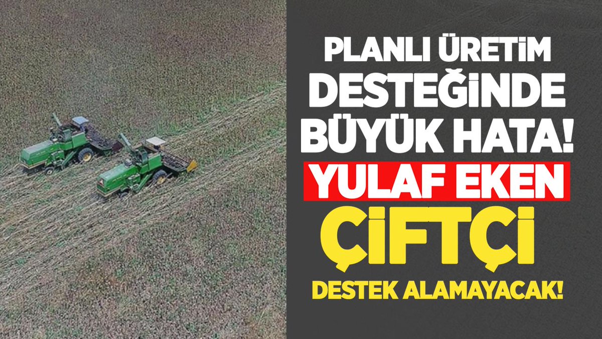 tarimdanhaber's tweet photo. Planlı üretim desteğinde büyük hata ortaya çıktı.

2025 yılında danelik yulaf eken çiftçiler, sistem hatası nedeniyle planlı üretim desteğinden yararlanamayacak. ÇKS’de planlı üretime uygun görünmesine rağmen üreticiler ton başına yaklaşık 315 TL destekten mahrum kalacak.

Çiftçiler konuyu Tarım ve Orman Bakanlığı’na taşıdı. Hata kabul edildi ancak ödeme 2027 yılına bırakıldı.

Detaylar haberde

https://t.co/txtappCza1