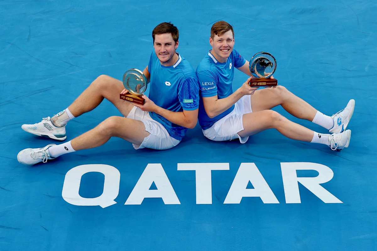 atptour's tweet image. DOUBLES DELIGHT IN DOHA 🤩

Heliovaara and Patten secure the trophy 🏆 

#QatarExxonMobilOpen
