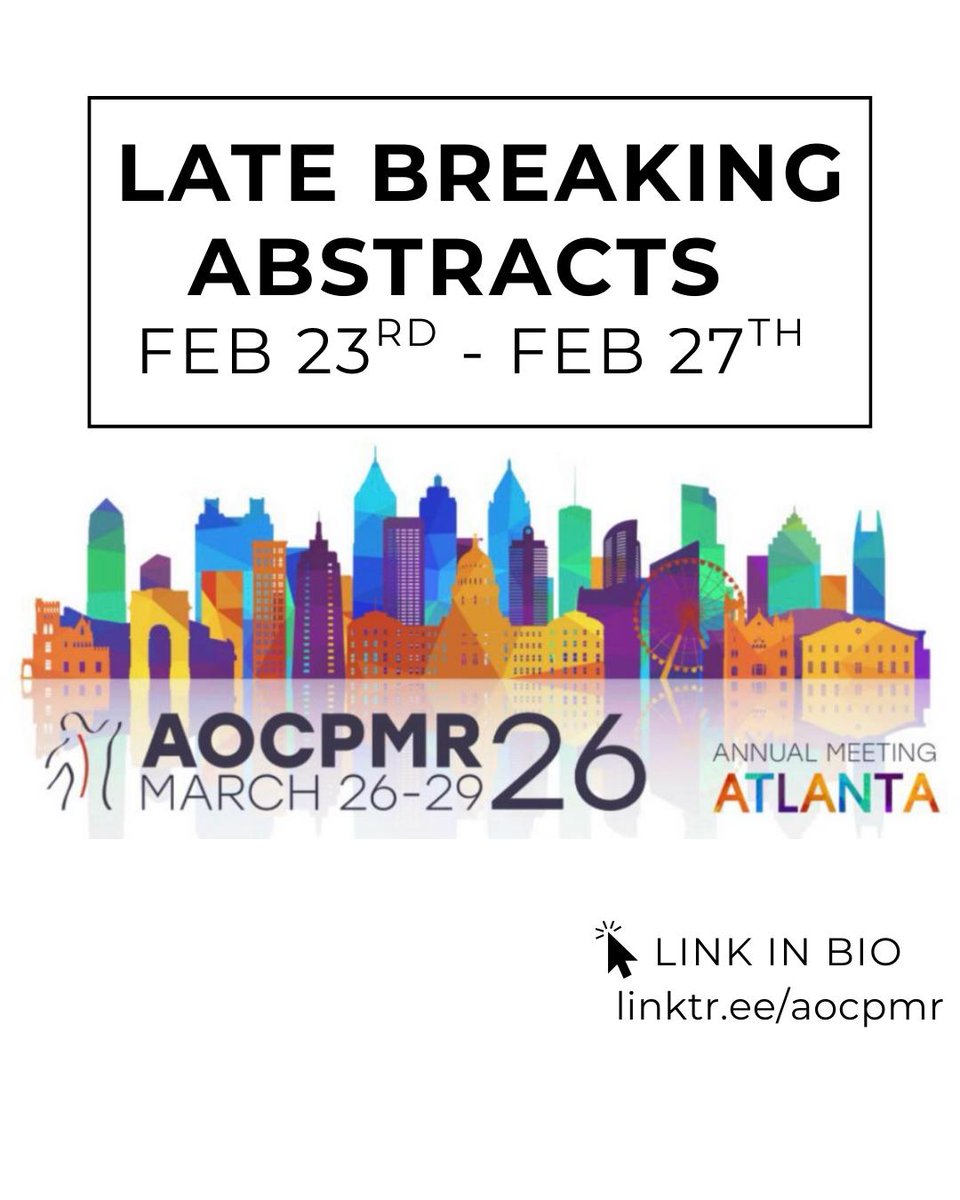 Missed the Abstract Submission deadline? The window for Late Breaking Abstracts for the AOCPMR26 Annual Meeting will be open from Feb 23rd - Feb 27th! This is the last chance to submit your research to the conference! Notification of acceptance will be by March 2nd.