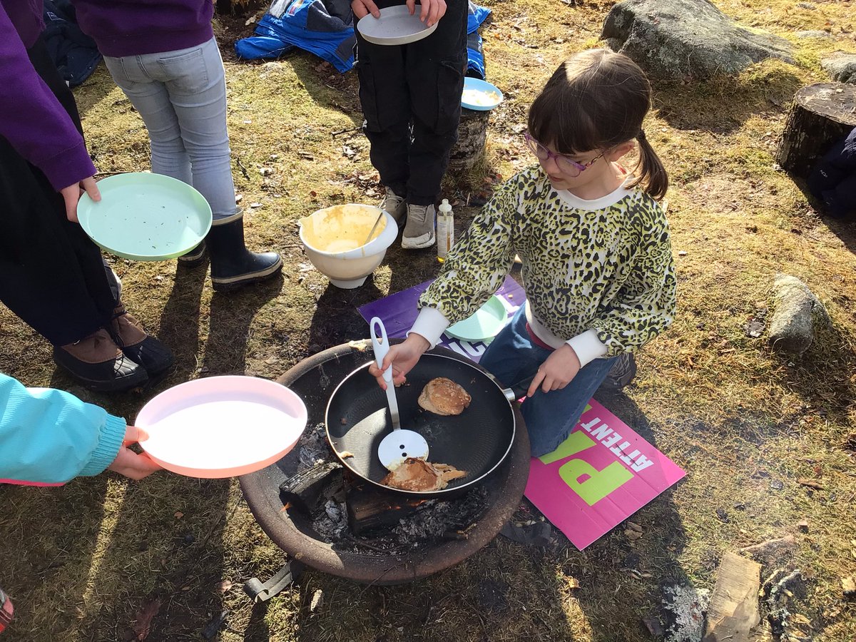 Crathie_School's tweet photo. Making pancake batter, then cooking them on the fire - they were delicious 😋 https://t.co/k8Y8v3OuaO