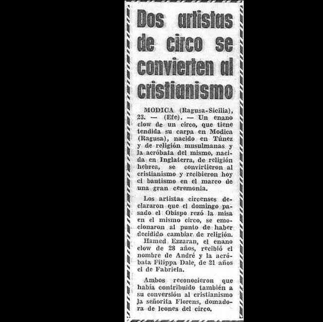 Un payaso enano de religión musulmana y una acróbata hebrea se convierten al cristianismo, siguiendo los consejos de la señorita Florens, domadora de leones.

1969