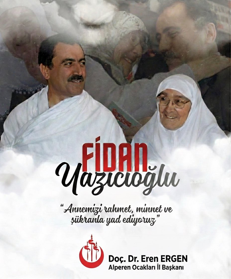 Ebediyete irtihalinin sene-i devriyesinde, Merhum Muhsin Yazıcıoğlu’nun muhterem annesi Fidan Yazıcıoğlu Hanımefendi’yi rahmet, minnet ve dualarla yâd ediyoruz. 

Aziz hatırası gönlümüzde daima yaşayacaktır. Mekânı cennet, makamı âli olsun.
#denizli #alperenocakları