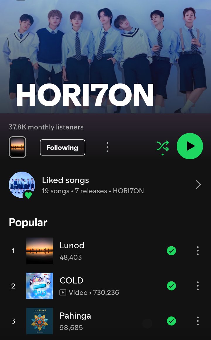 LUNOD is now HORI7ON's top song with an increase of 7,996 streams today. Their Monthly Listeners also went up by 4,345 and now sits at 37,808

HORI7ON LUNOD NOW SHOWING

#HORI7ON_SpecialFilm
#HORI7ON #호라이즌 
<a href="/HORI7ONofficial/">HORI7ONofficial</a>