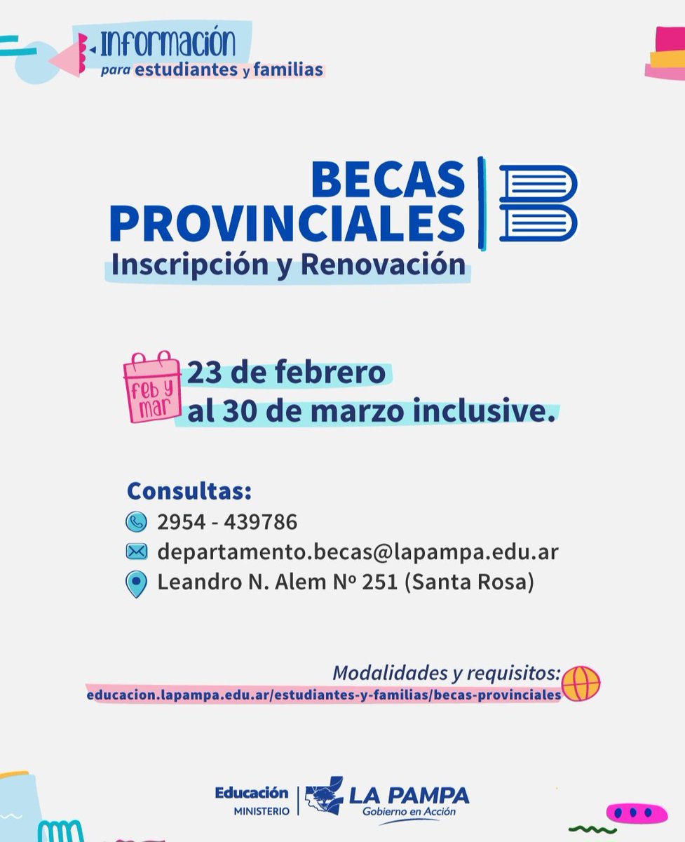 Llega el período de inscripción y renovación de Becas Provinciales

Se desarrollará entre los días 23 de febrero y 30 de marzo inclusive. Las mismas están destinadas a jóvenes pertenecientes a los niveles Secundario y Superior.

Info acortar.link/8RWiCO