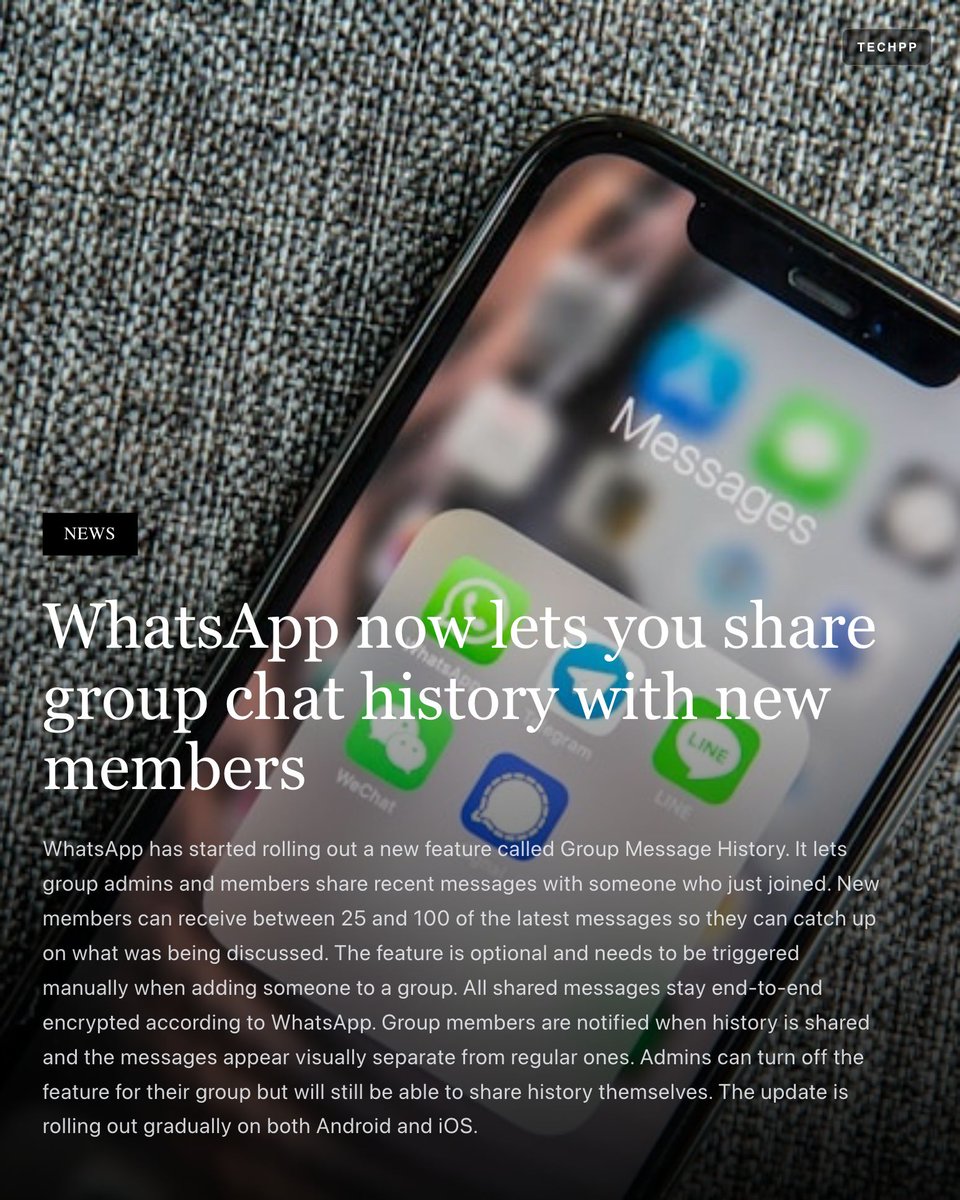 techpp's tweet image. WhatsApp now lets you share group chat history with new members

#WhatsApp #Messaging #Privacy